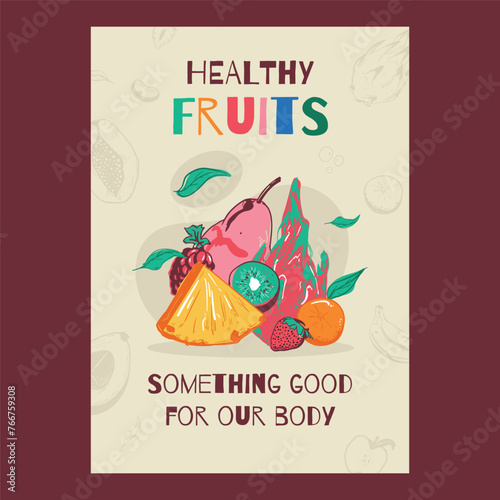 Colorful Handdrawn Fruits Poster Template