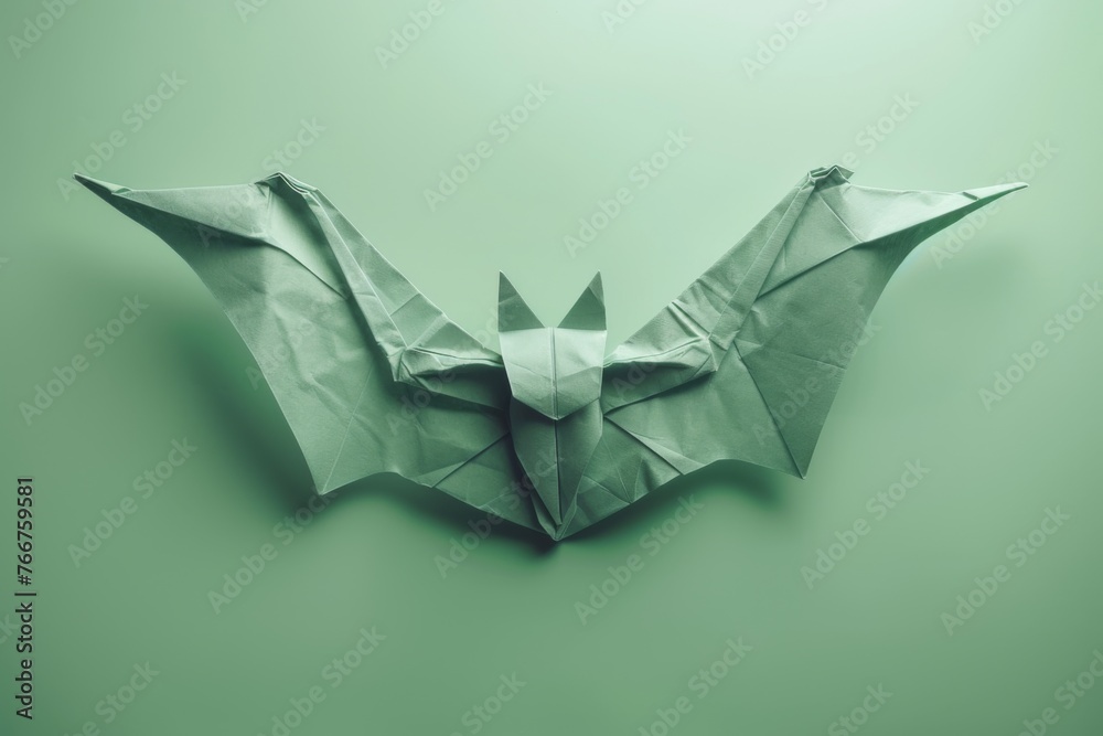 origami Bat on pastel green background