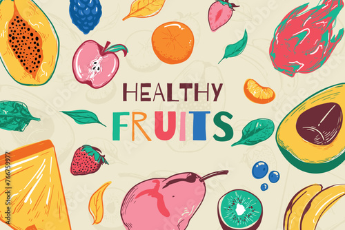 Colorful Handdrawn Fruits Background