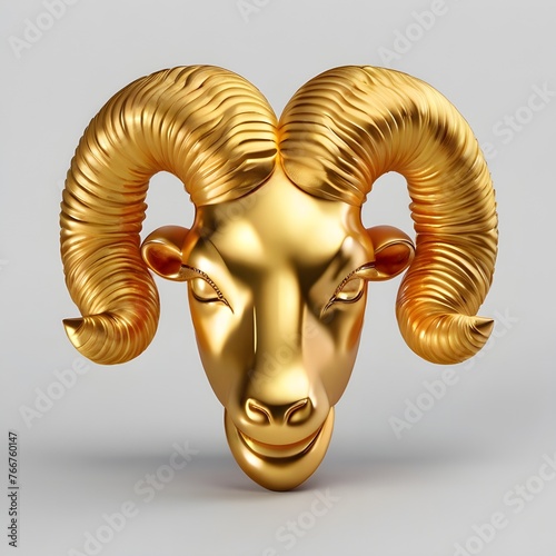 simple symbol of zodiac sign aries made of pure gold, shiny, photorealistic, no background  Generative AI photo