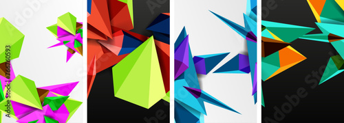 Set of triangle geometric low poly 3d shapes posters