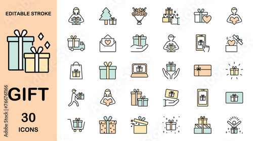 Set of line colorful gift icons. Vector illustration. Editable stroke	