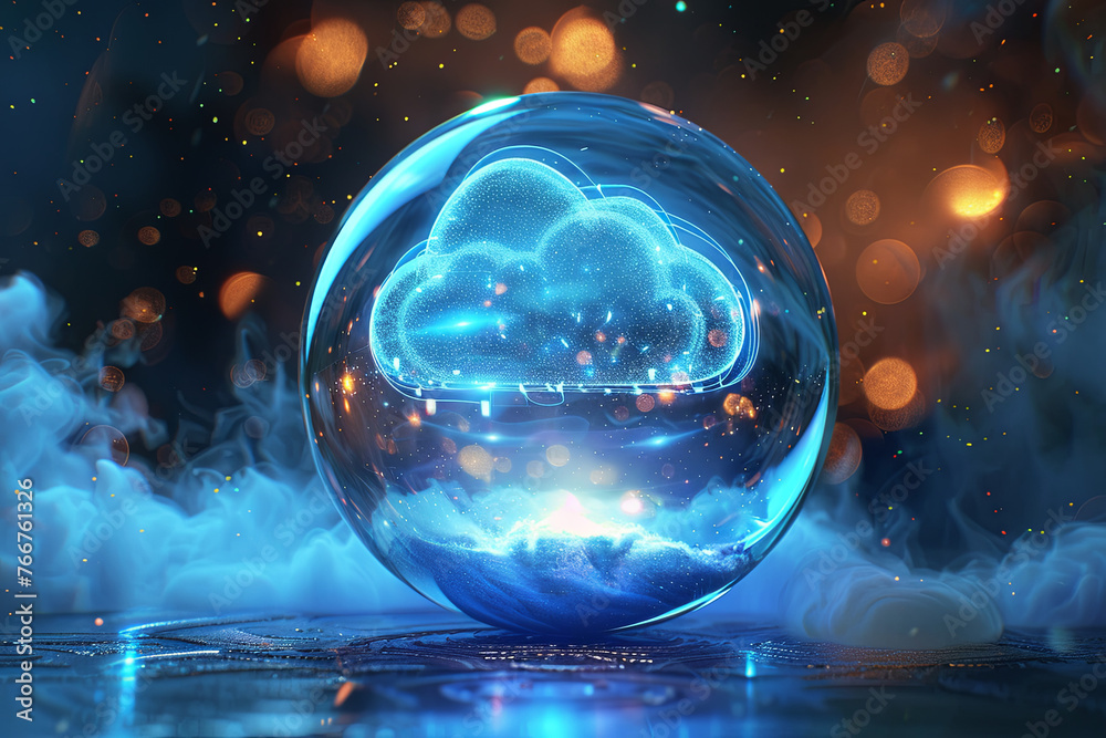 A magical orb with cloud computing icon A magical orb with cloud computing icon