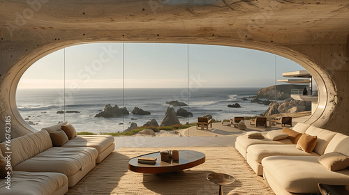 Modern Living Room With Panoramic Ocean View