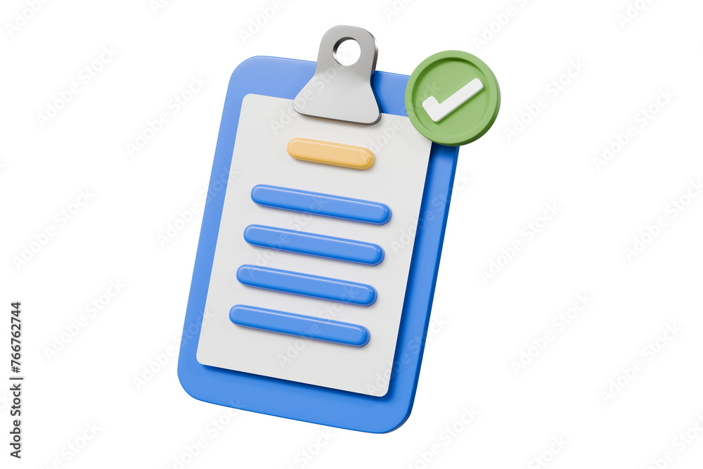 3D Blue Clipboard with blank paper notes and check marks icon symbol ...