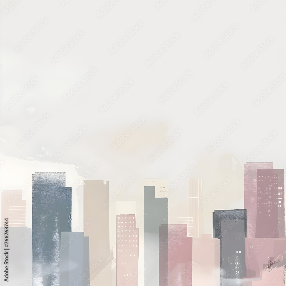 Fototapeta premium Elegant Cityscape With Towering Skyscrapers and Vibrant Skyline Against Soft Pastel Tones