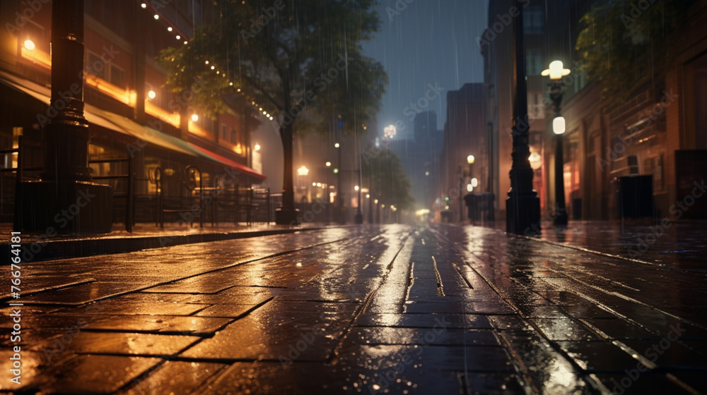 Urban_street_in_the_rain_with_city_lights_reflecting_on road 