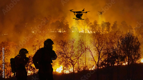 Firefighting drones spray chemical to help control wildfires.