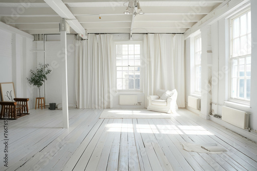 Step into the tranquil elegance of a Scandinavian-designed room flooded with natural light. AI generative.