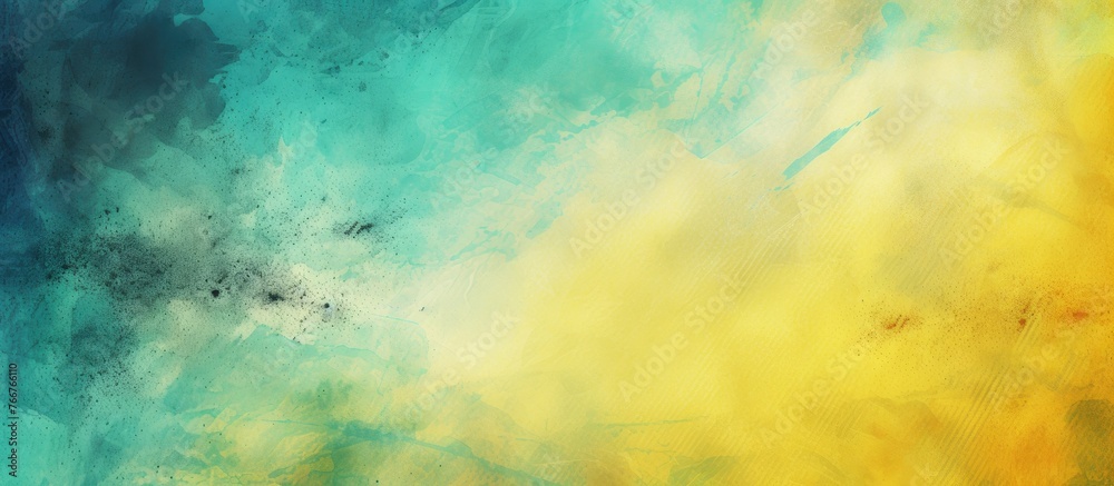 Vibrant abstract artwork featuring a mix of blue and yellow hues with a striking black spot, creating a contemporary aesthetic