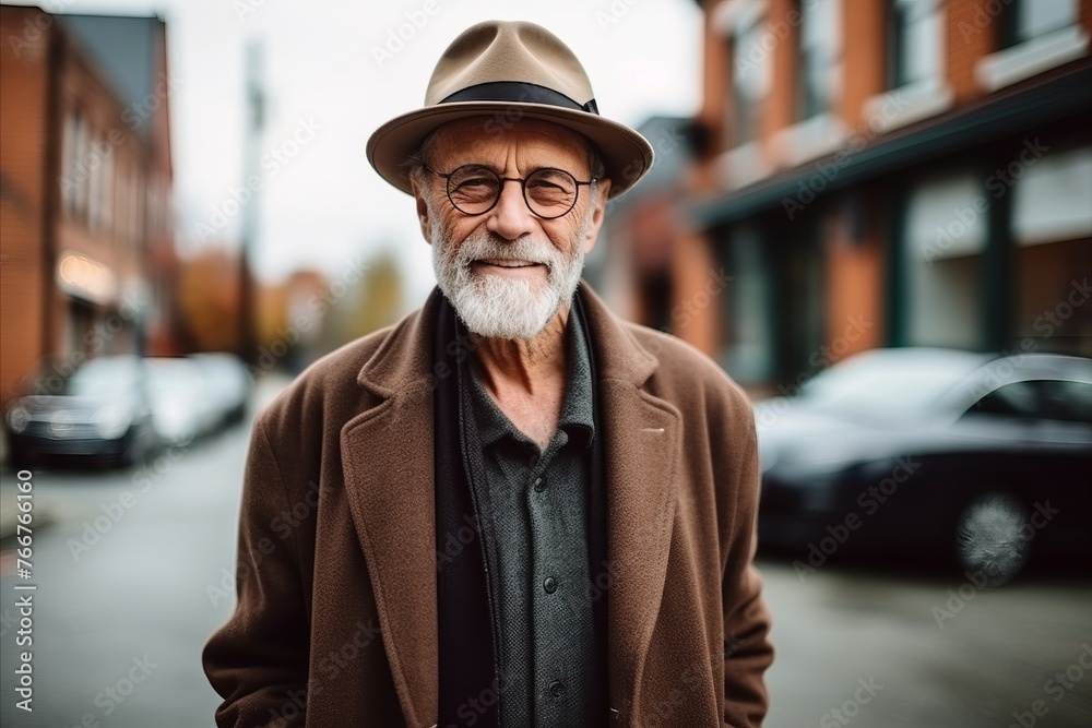 Portrait of a senior man in a hat on the street. Portrait of a senior man in a hat on the street.