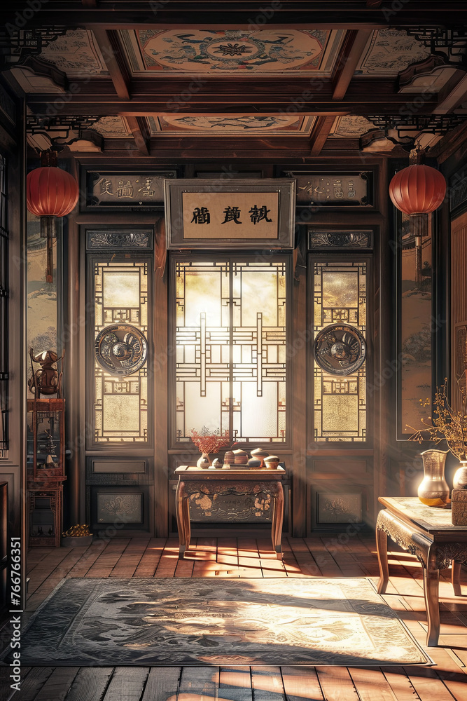 Interior of antique chinese traditional house 