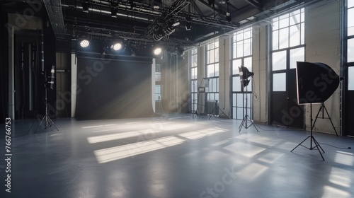 empty modern industrial location, studio lights, mockup, stock image, AI Generative
