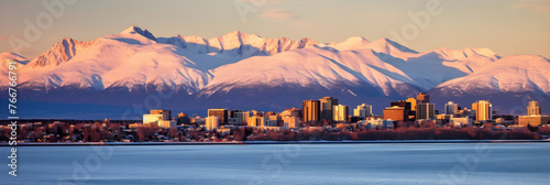 Anchorage Skyline At Sunset: An Alluring Symphony of Urban and Natural Beauty in Alaska