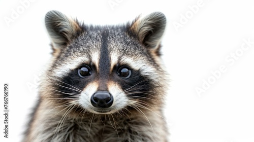 Portrait of a cute funny raccoon, its curious eyes and playful demeanor captured in stunning detail, isolated against a pristine white background, AI Generative © sorapop