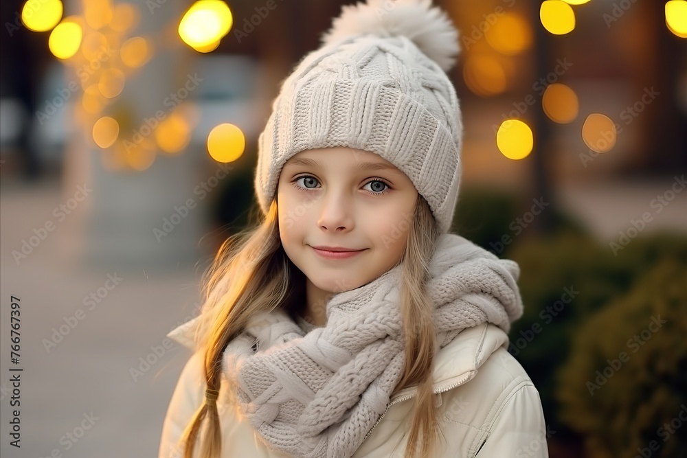 Portrait of a beautiful little girl in a winter hat and scarf Portrait of a beautiful little girl in a winter hat and scarf
