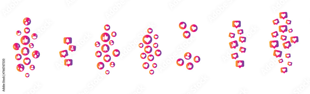 Gradient social media icon reactions, love, like, thumbs up, add friend and notification Gradient social media icon reactions, love, like, thumbs up, add friend and notification