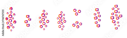 Gradient social media icon reactions, love, like, thumbs up, add friend and notification