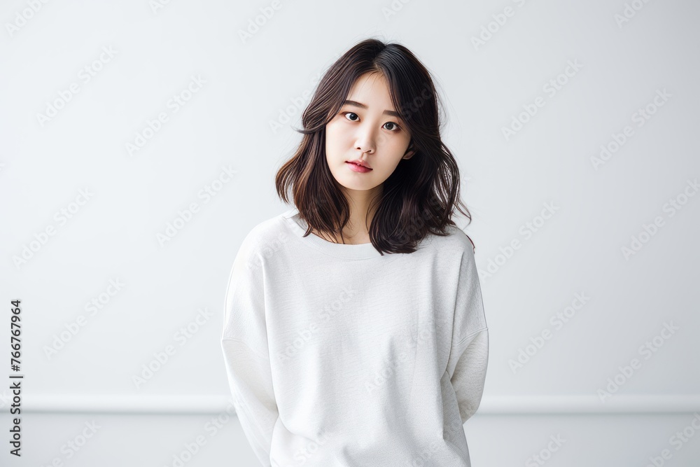 Portrait of a beautiful young asian woman in white sweater. Portrait of a beautiful young asian woman in white sweater.