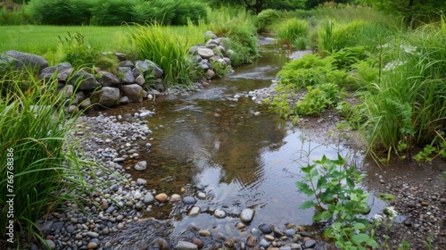 A winding stream now reduced to a mere trickle struggling to sustain the plants and animals that depend on it for survival.