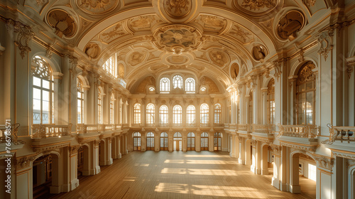 Ornate Baroque Style Palace Interior with Sunlight