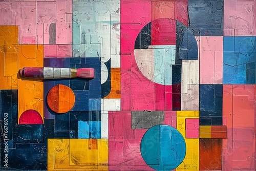 A vibrant display of colorful paint splashes with brushes and open paint cans, showcasing artistic creativity.
 photo