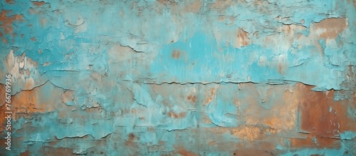 Capture showing a detailed view of blue and brown paint applied on a textured wall surface