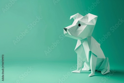 origami dog on pastel green background photo