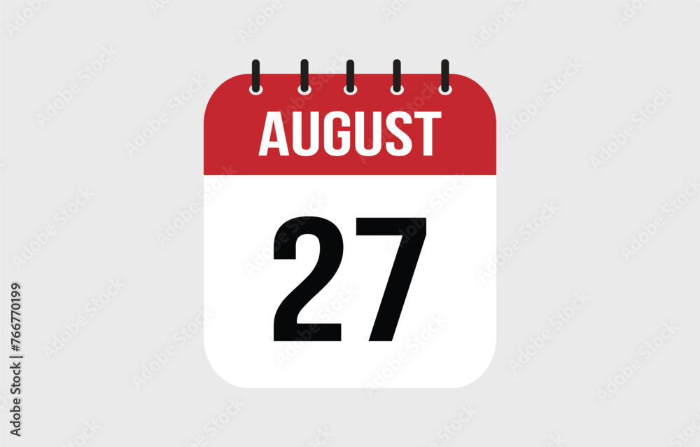 27 August Calendar. August Calendar Vector Illustration. 27 August Calendar. August Calendar Vector Illustration.