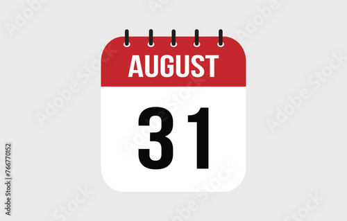 31 August Calendar. August Calendar Vector Illustration.