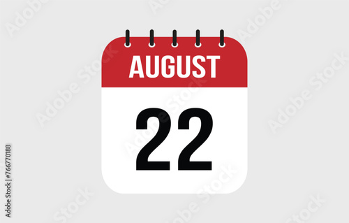 22 August Calendar. August Calendar Vector Illustration.