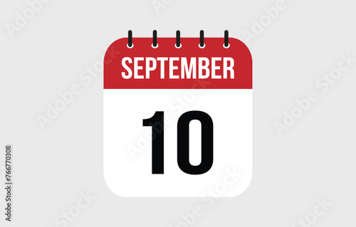 10 September Calendar. September Calendar Vector Illustration.