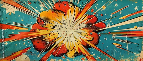 Classic 1950s comic art, stars and explosions, with bold exclamation marks, nostalgic page