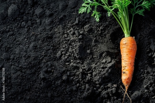 Organic farming carrot in black soil. photo