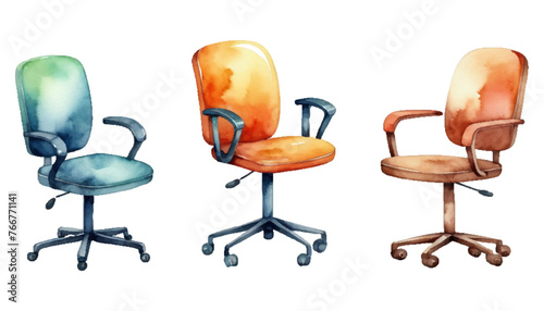 Office chairs watercolor concept  or desk chairs . Furniture for Interior in watercolor design. Vector illustration