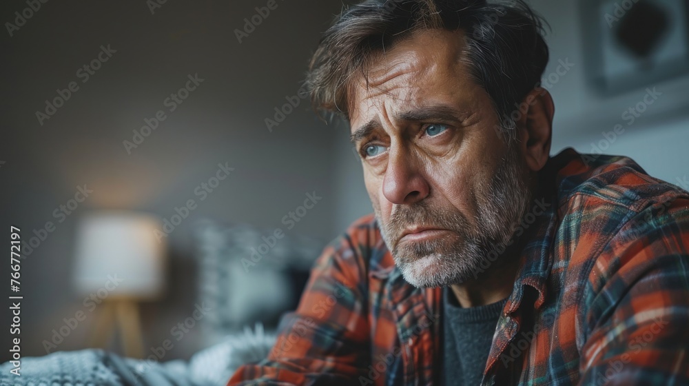 A man wearing a plaid shirt observes something in the distance A man wearing a plaid shirt observes something in the distance