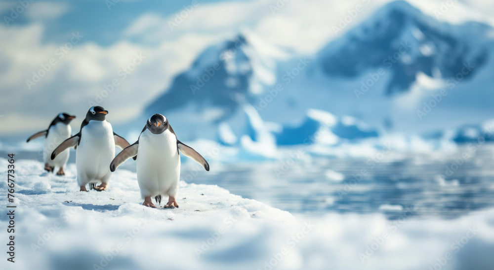Fototapeta premium Penguins on Antarctic Peninsula in Antarctica
