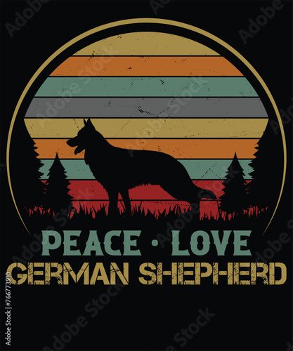 Peace Love German Shepherd Retro T-shirt design
