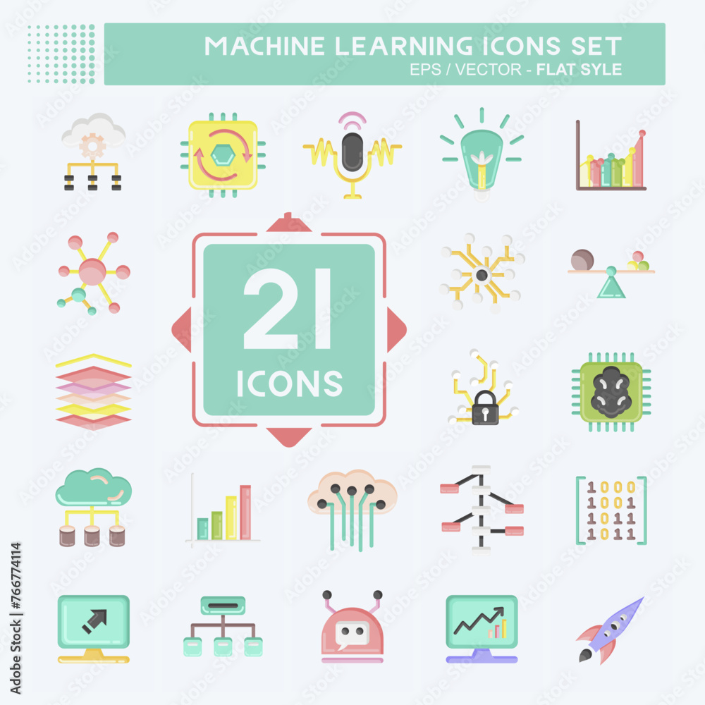Icon Set Machine Learning. related to Machine Learning symbol. flat style. simple design editable. simple illustration. simple vector icons
