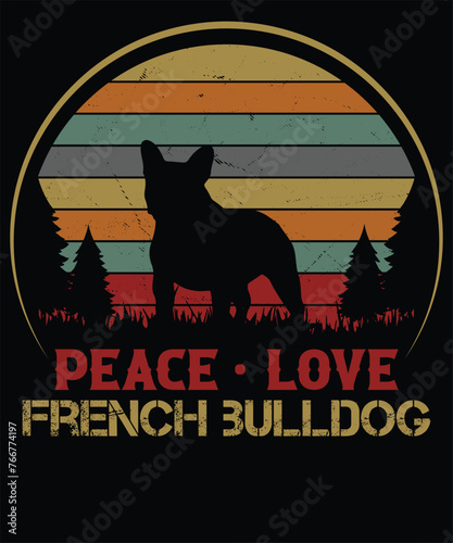 Peace Love French Bulldog Retro T-shirt design
