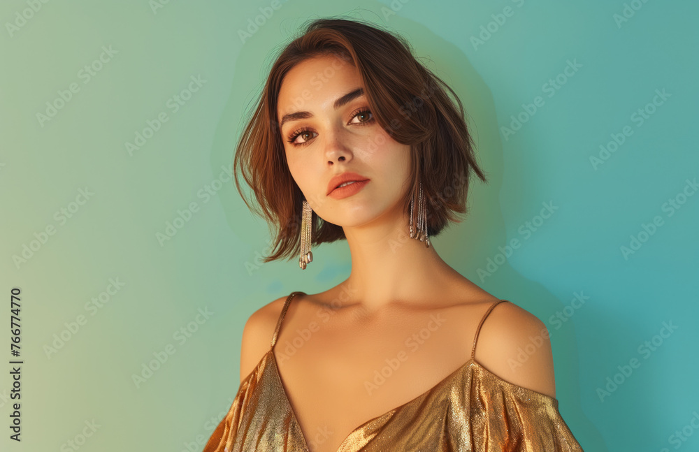 Close up photo of a beautiful brunette woman with short hair. Close up photo of a beautiful brunette woman with short hair.