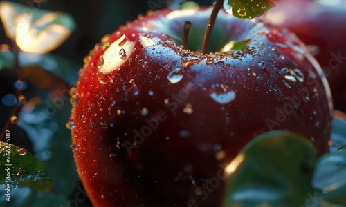 Apple with dew drops  close-up photography  hyperdetailed  hyperrealistic