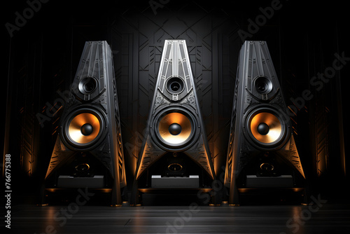 modern stereo audio speakers for listening to music. wideband sound system. professional audio frequency sound photo