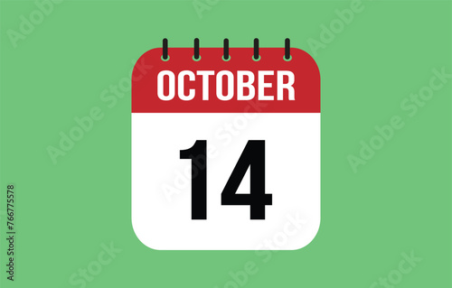 14 October Calendar. October Calendar Vector Illustration.