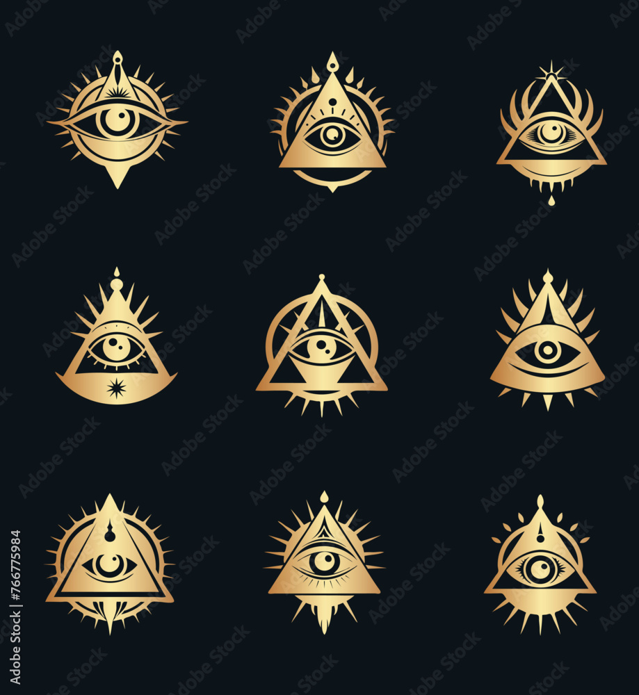 Golden third eye symbol, mystic and celestial eye Golden third eye symbol, mystic and celestial eye