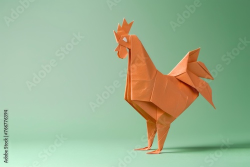 origami Chicken on pastel green background