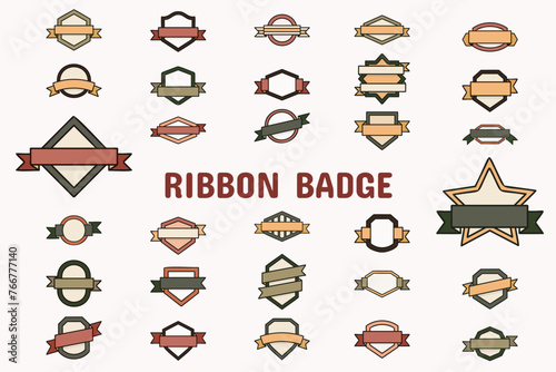 Ribbon Badge Lineal Color Vector Illustration Icon Sticker Set Design Materials
