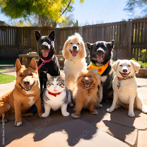 Joyous Gathering of Adopted Pets Enjoying a day in the Sun