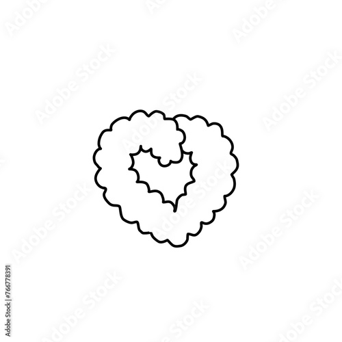 Furry heart logo. Love symbol, Valentine's Day, greeting card, continuous line drawing, small tattoo, print for clothes and logo design, heart isolated abstract vector illustration