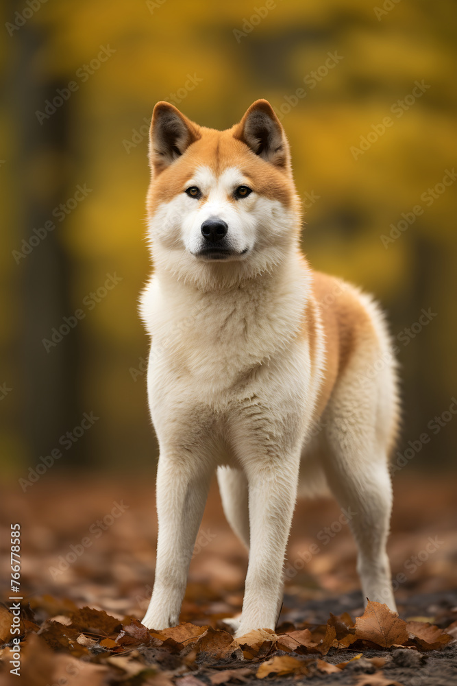 Akita Breed Dog in Natural Setting Exhibiting Its Grandeur and Exquisite Appearance